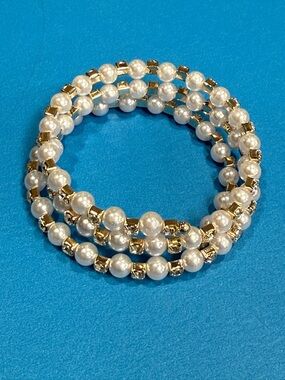 Faux Pearl Layered Wrap Bracelet Gold Tone | Coastal Grandma Old Money Style